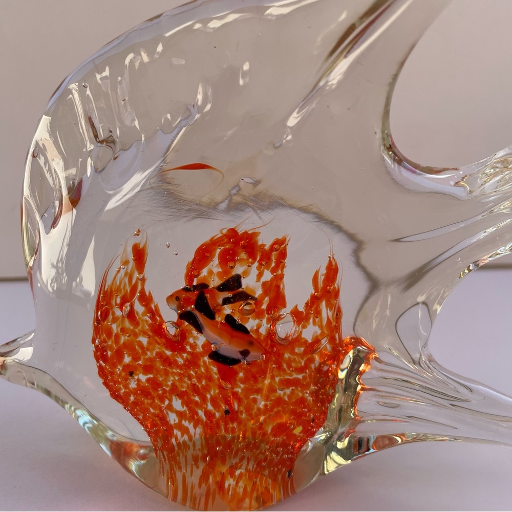 Murano Style Hand Blown Art Glass Angel Fish Aquarium Paperweight - Picture 7 of 10